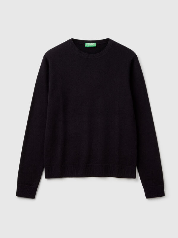 Black crew neck sweater in pure Merino wool Women