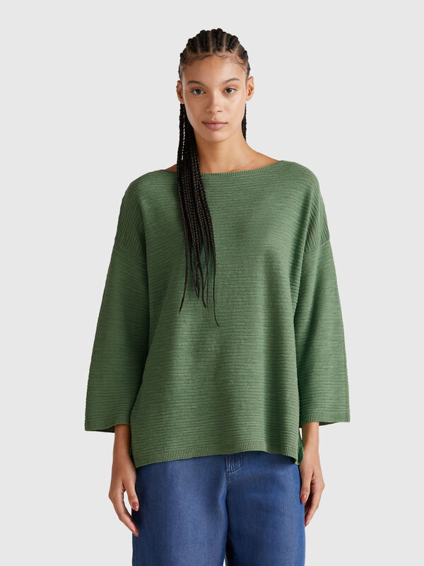 Sweater in linen blend with 3/4 sleeves Women