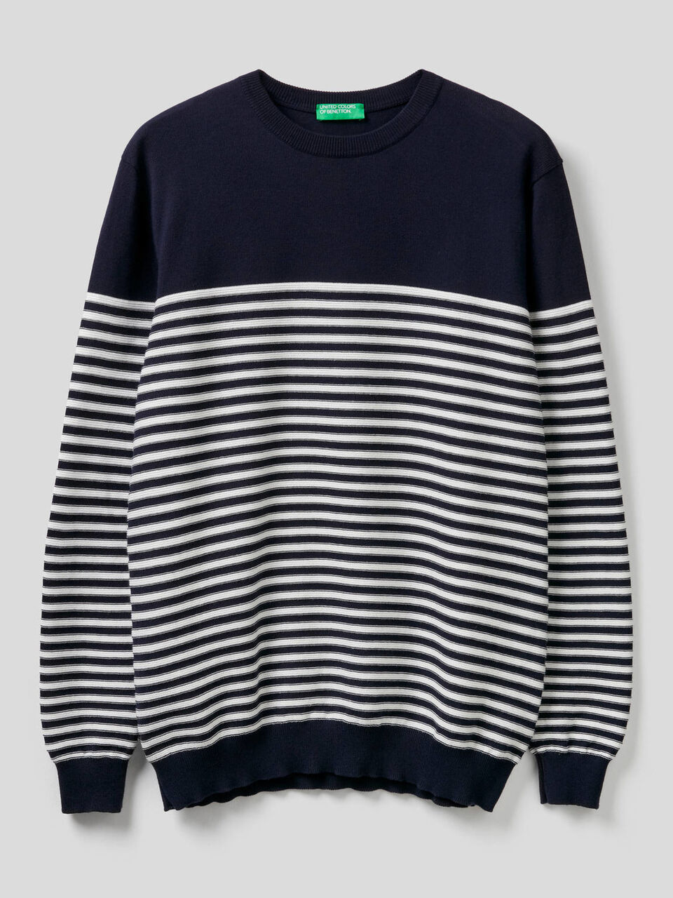 Striped 100% cotton crew neck sweater Men image number 1