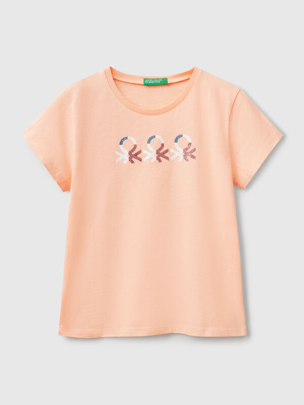 T-shirt with glittery logo in cotton Junior Girl