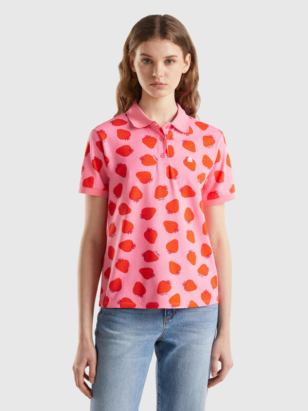 Pink polo with strawberry pattern Women