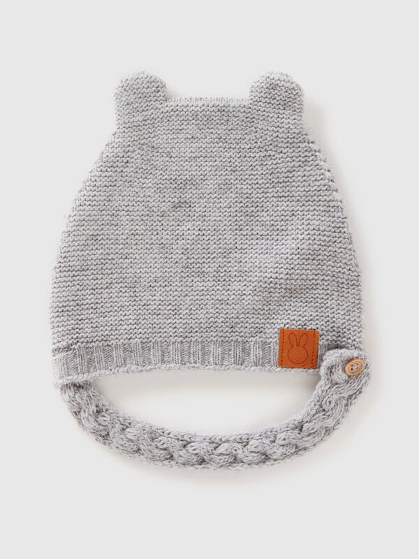 Cap with ear applique in recycled wool blend New Born (0-18 months)