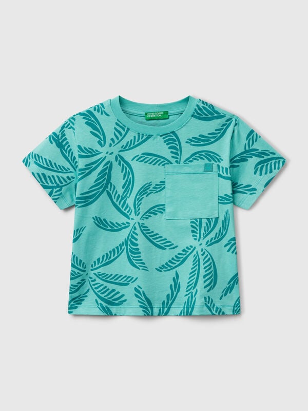 Green t-shirt with tropical print Junior Boy