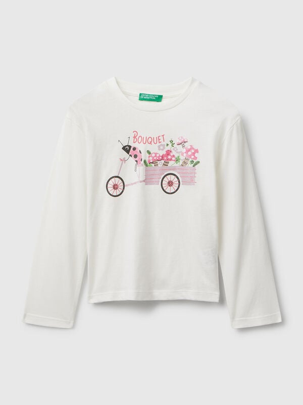Cotton t-shirt with glittery print Junior Girl
