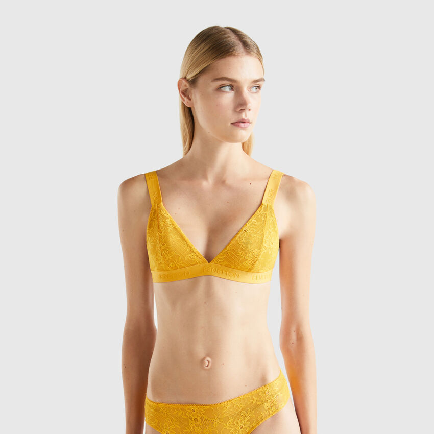 Triangle bra with lace - Yellow