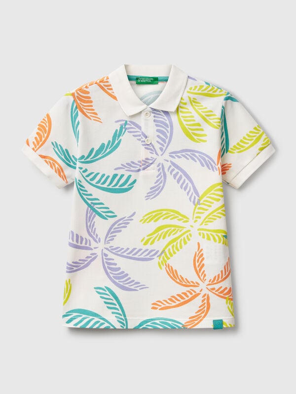 White polo with tropical print Junior Boy