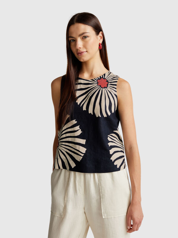 Printed top in pure linen Women