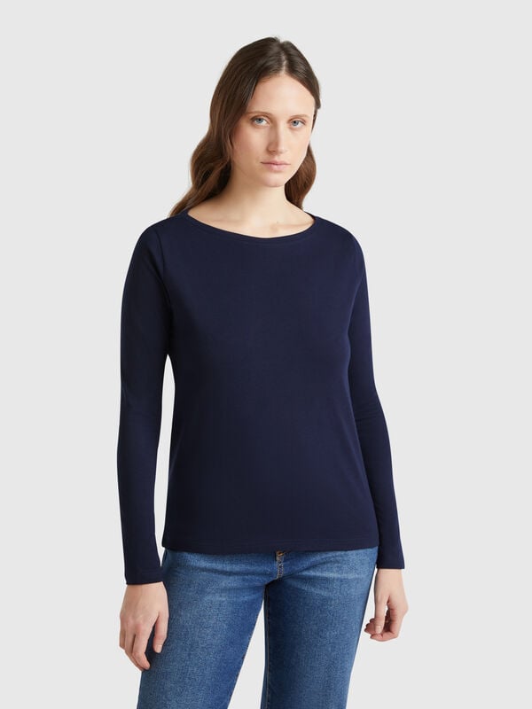 T-shirt with boat neck in 100% cotton Women