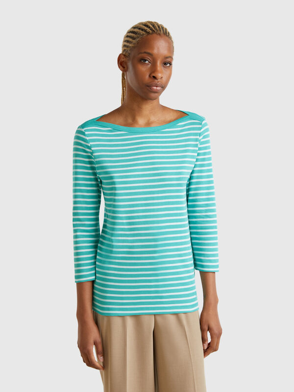 Striped 3/4 sleeve t-shirt in pure cotton Women