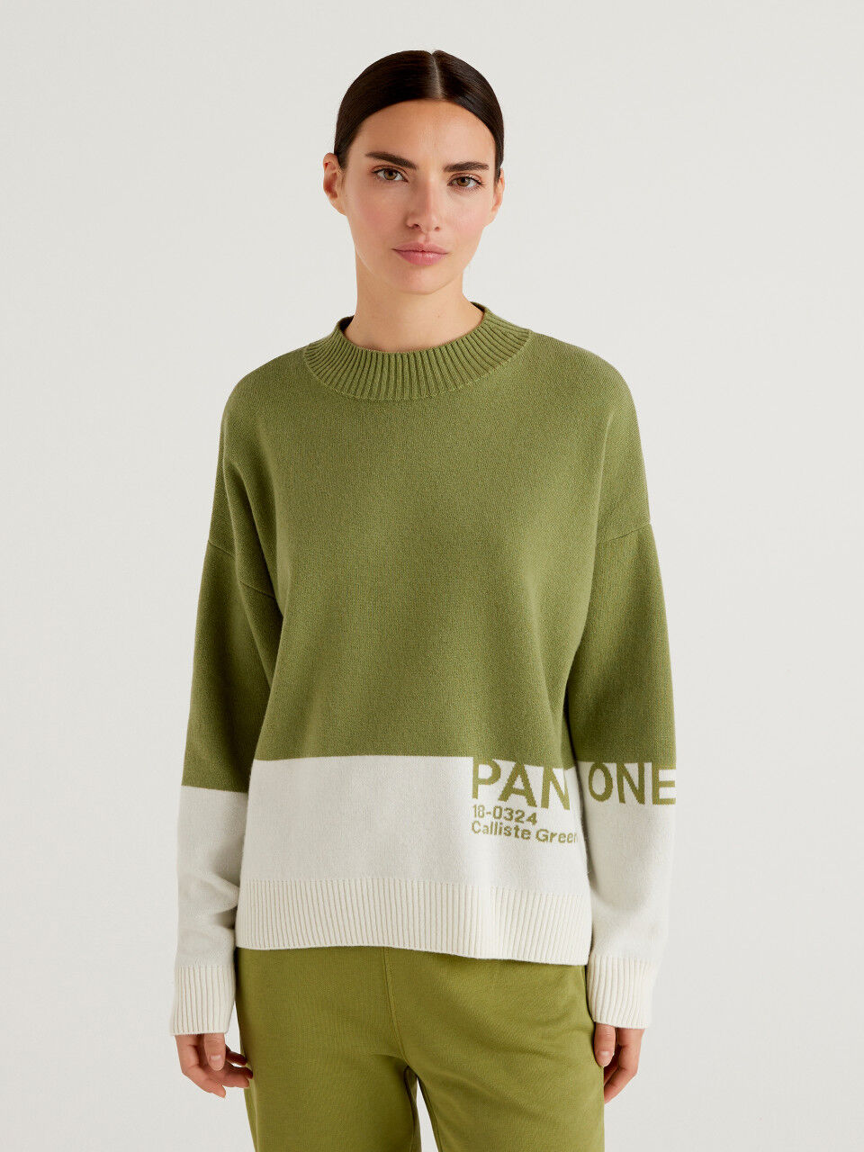 BenettonxPantone™ military green turtleneck sweater