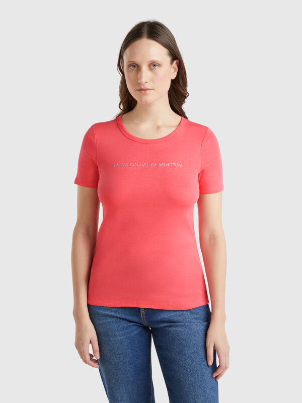 T-shirt in 100% cotton with glitter print logo Women