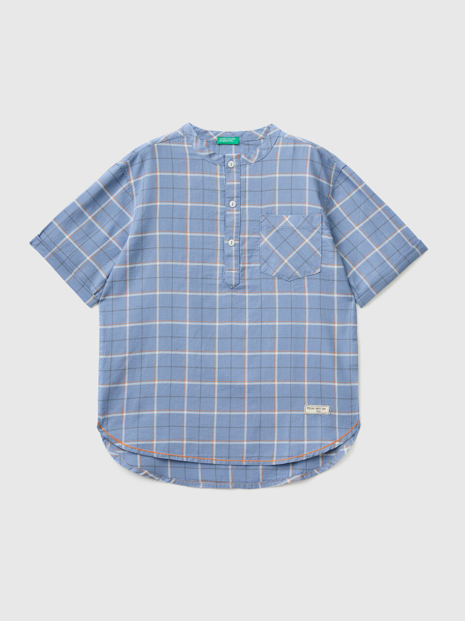 Mandarin collar check shirt