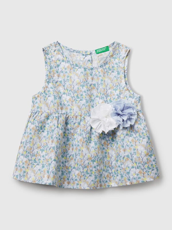 Floral blouse in linen blend Junior Girl