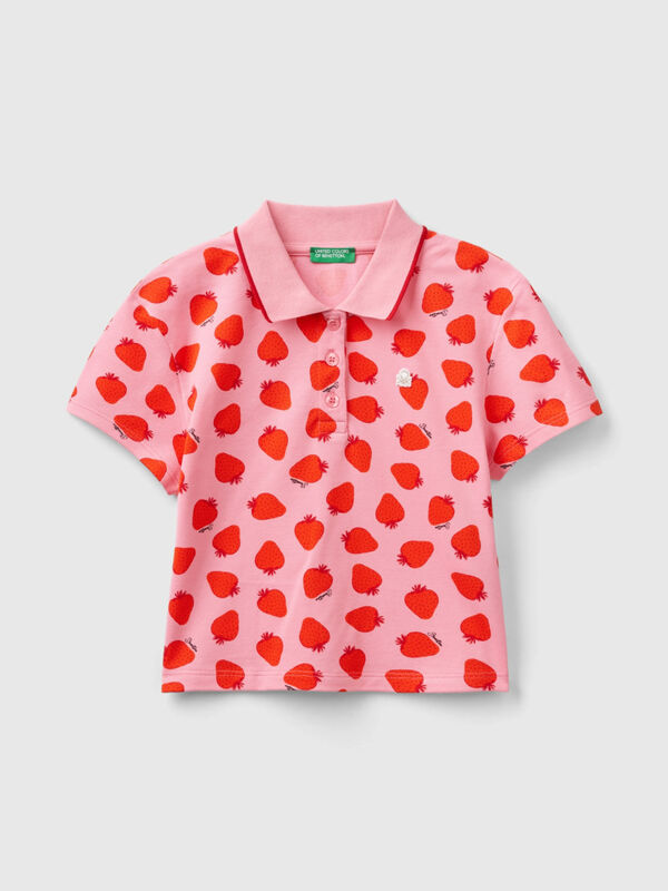 Pink polo with strawberry pattern Junior Girl