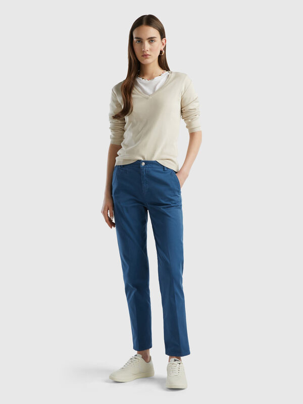 Air force blue slim fit cotton chinos Women