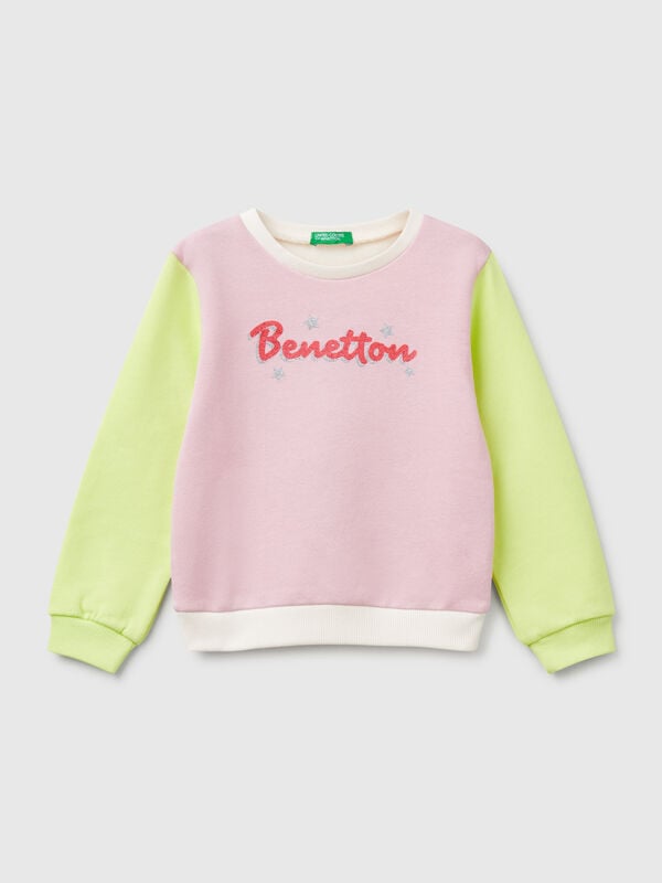 Sweatshirt in cotton with glittery print Junior Girl