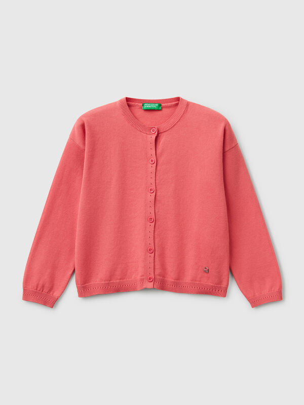 Pure cotton crew neck cardigan Junior Girl