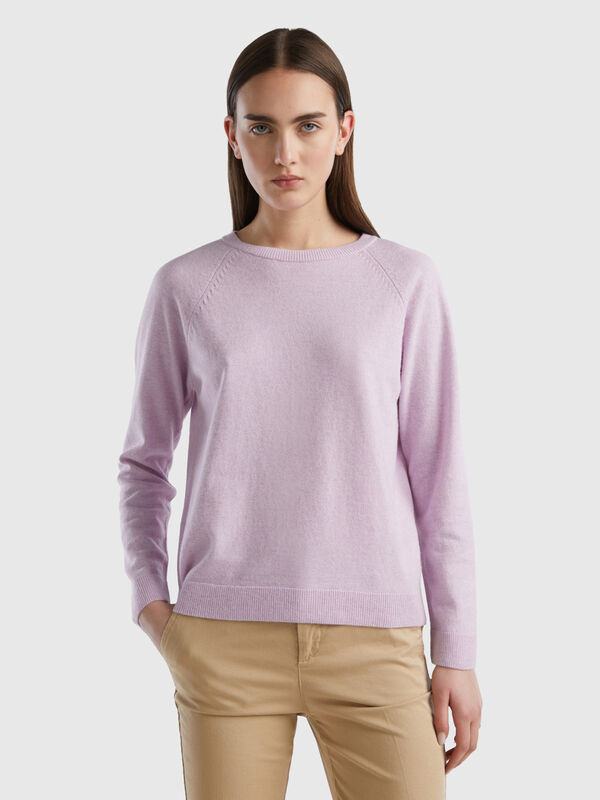 Light lilac crew neck sweater in cashmere and wool blend Women