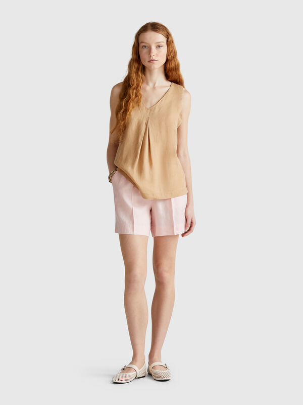 Shorts with drawstring in pure linen Women
