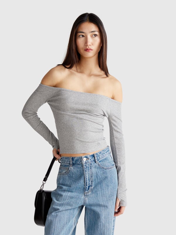 T-shirt with bardot neck Women