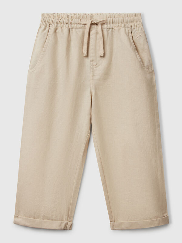 Trousers in linen blend with drawstring Junior Boy