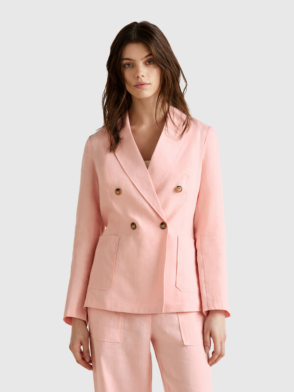 Double-breasted jacket in pure linen Women