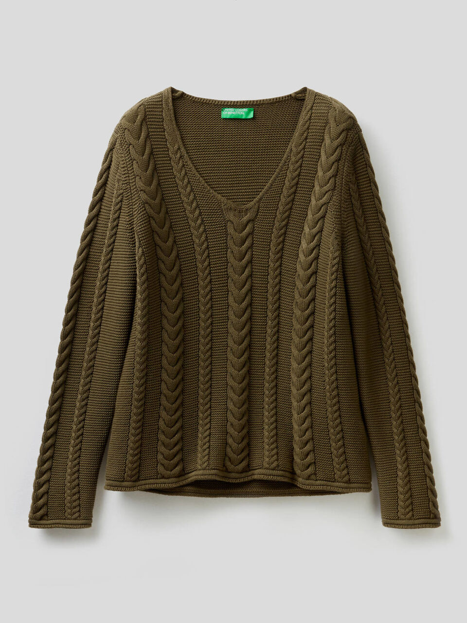 Cable knit sweater in pure cotton image number 1