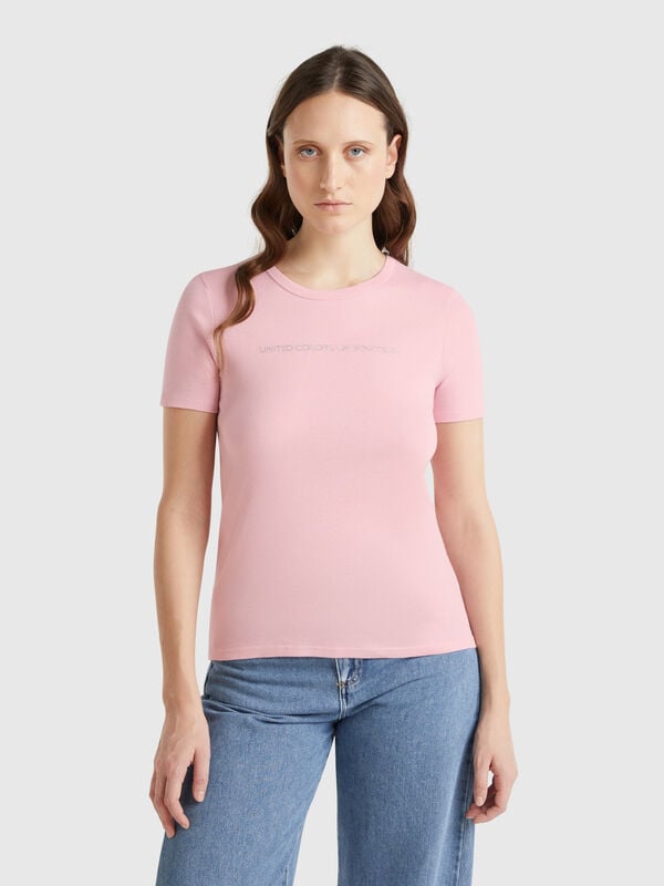 T-shirt in 100% cotton with glitter print logo Women