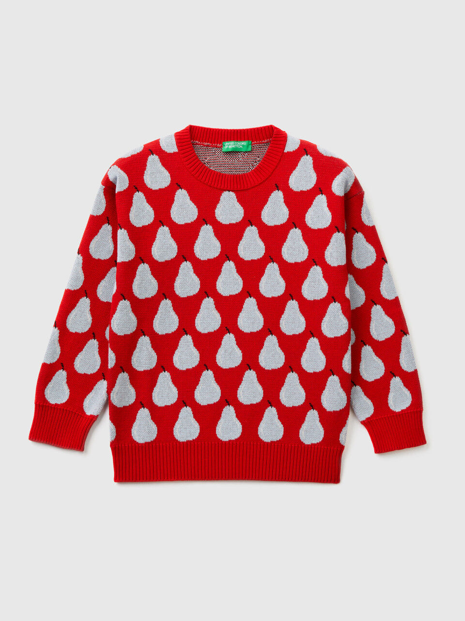 Red sweater with pear pattern