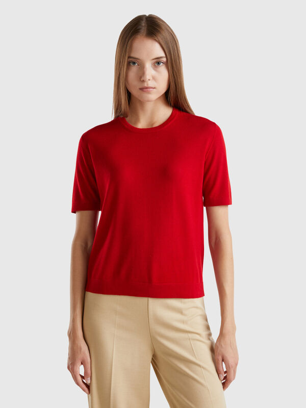 Short sleeve sweater in pure Merino wool Women