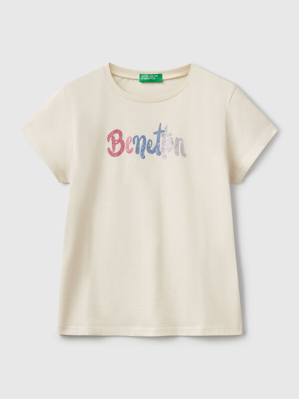 T-shirt with glittery logo in cotton Junior Girl