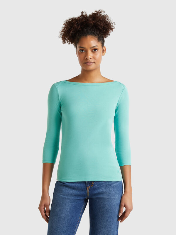 T-shirt with boat neck in 100% cotton Women