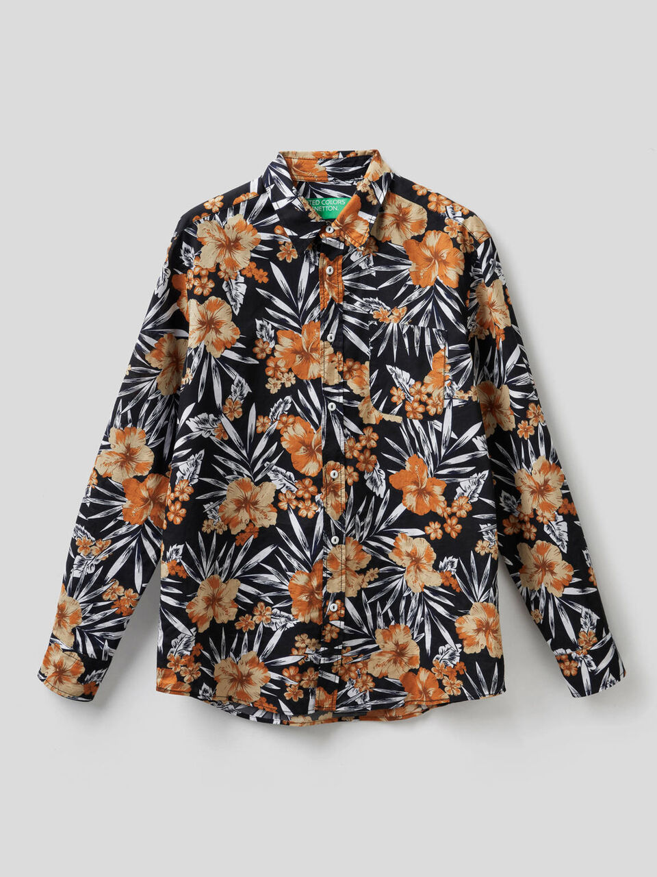 100% cotton shirt with botanical print image number 1