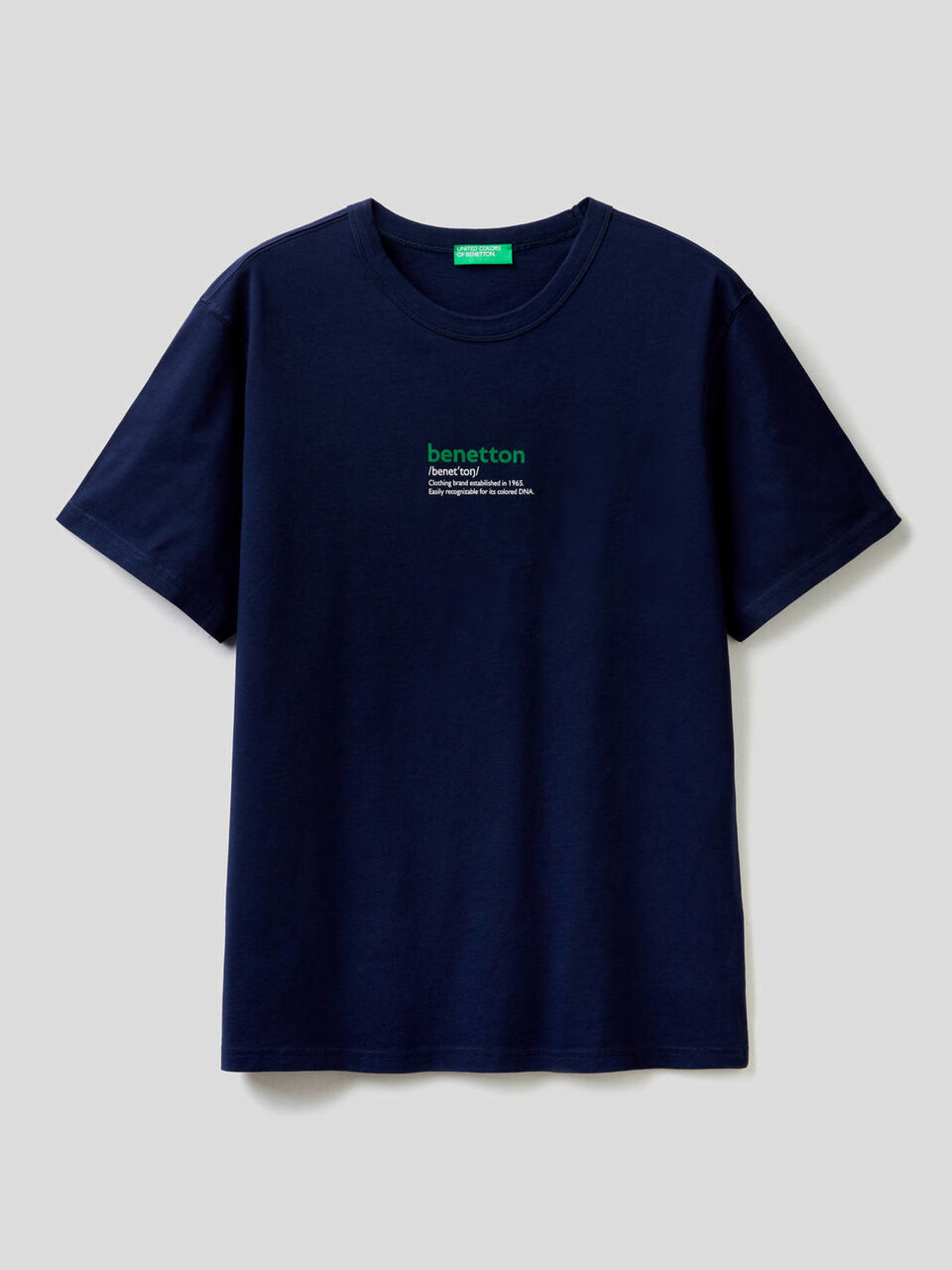 Dark blue 100% cotton t-shirt with print image number 1