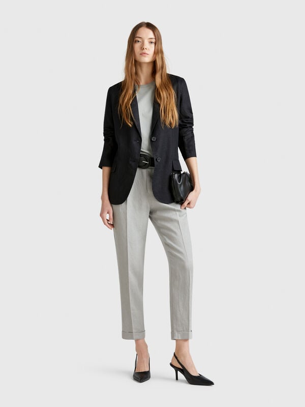 Cropped trousers in 100% linen Women