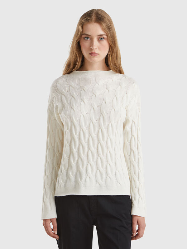 Cashmere blend sweater with cable knit Women