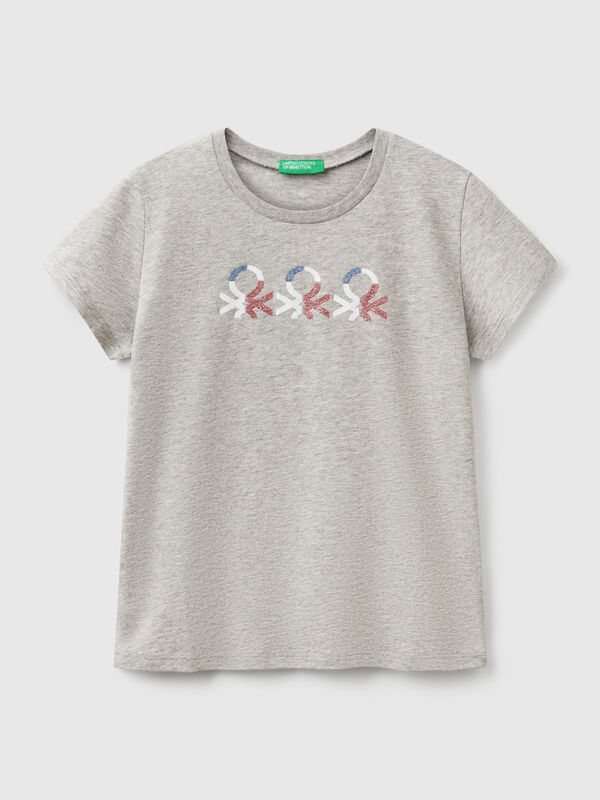 T-shirt with glittery logo in cotton Junior Girl