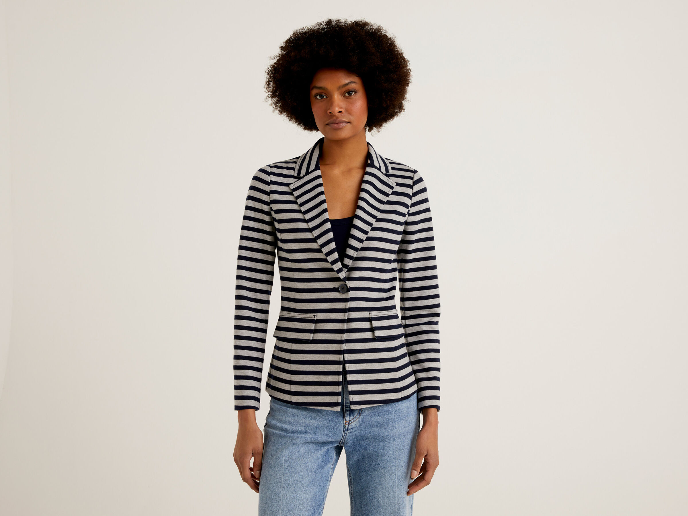 Gray And Dark Blue Striped Blazer