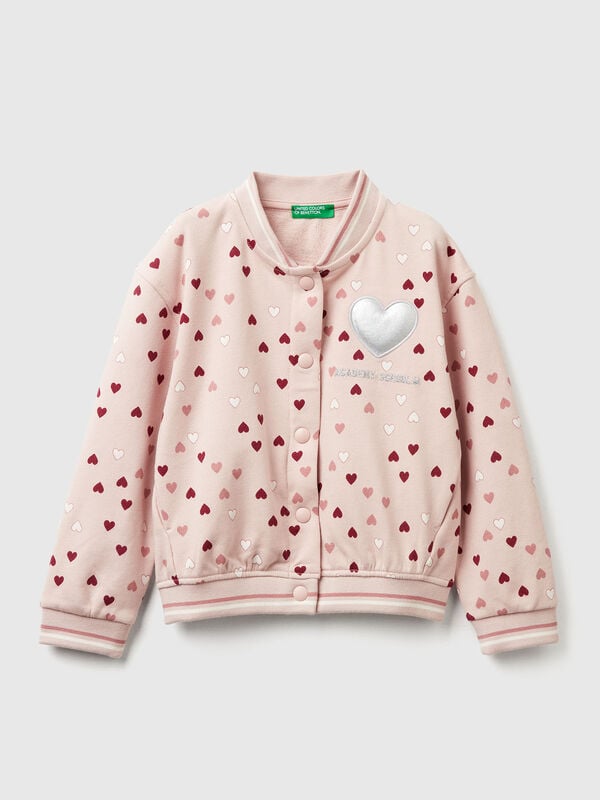 Bomber in sweat fabric with heart print Junior Girl