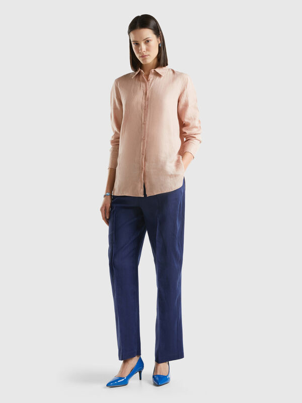 Trousers in pure linen with elastic Women