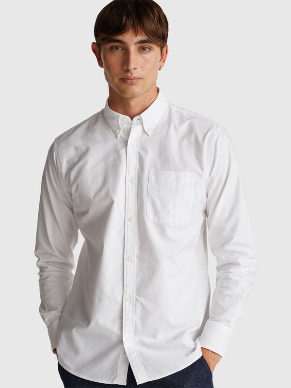 White regular fit button-down shirt Men