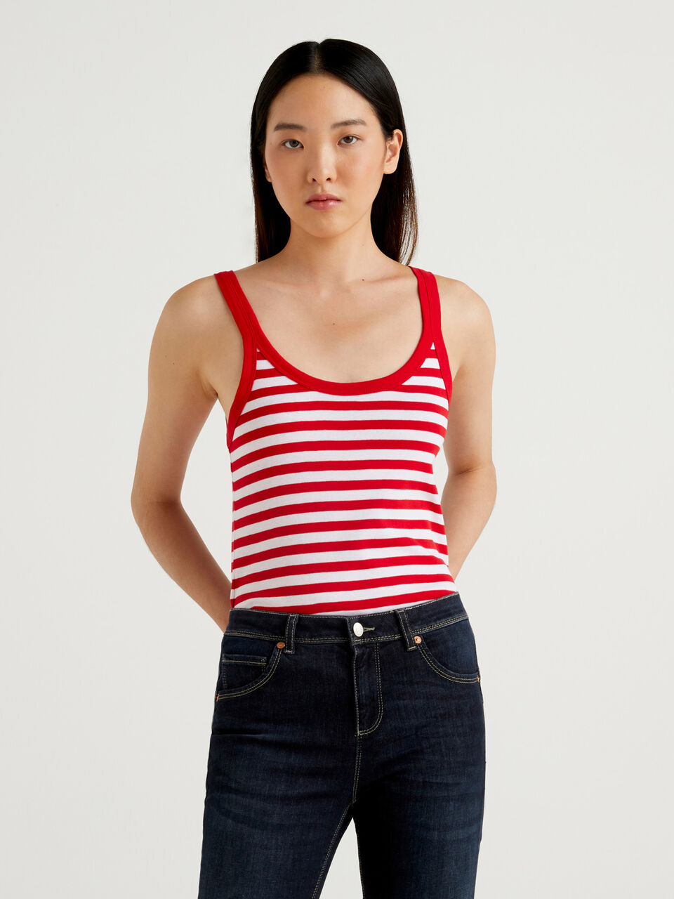 Red Striped Tank Top In 100 Cotton